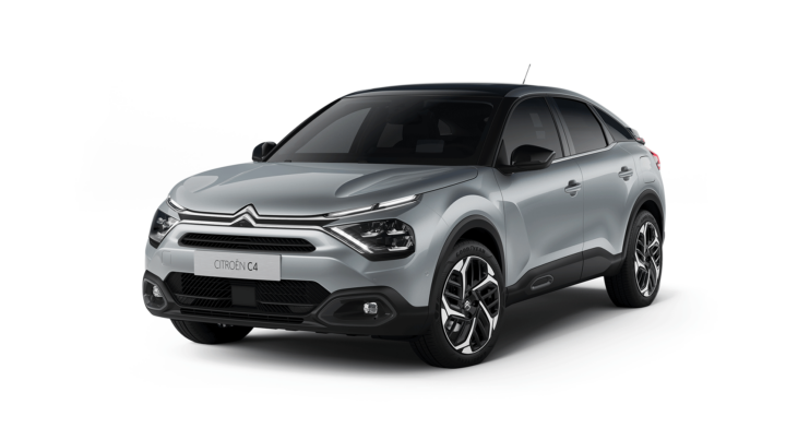 Citroën C4, grå, snett framifrån