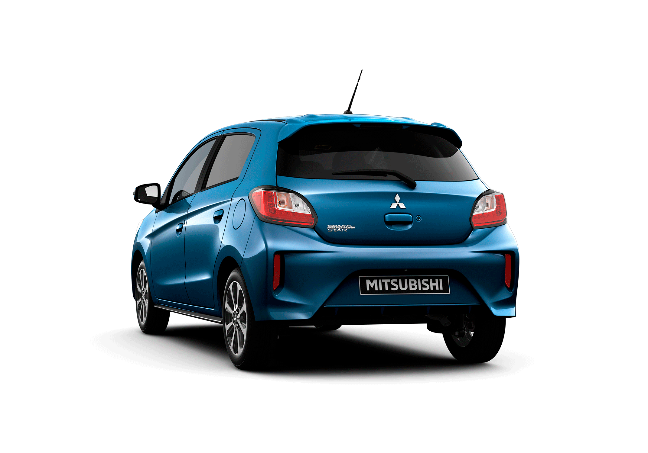 Mitsubishi Space Star, blå, bakifrån vänster