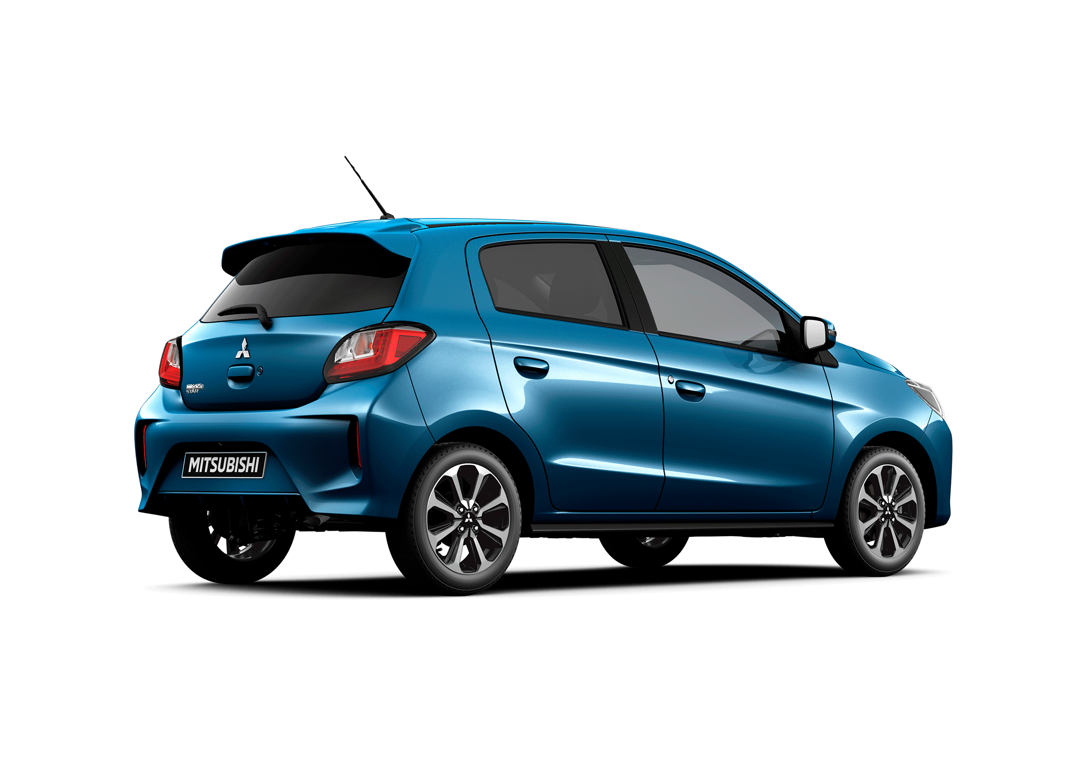 Mitsubishi Space Star, blå, bakifrån höger