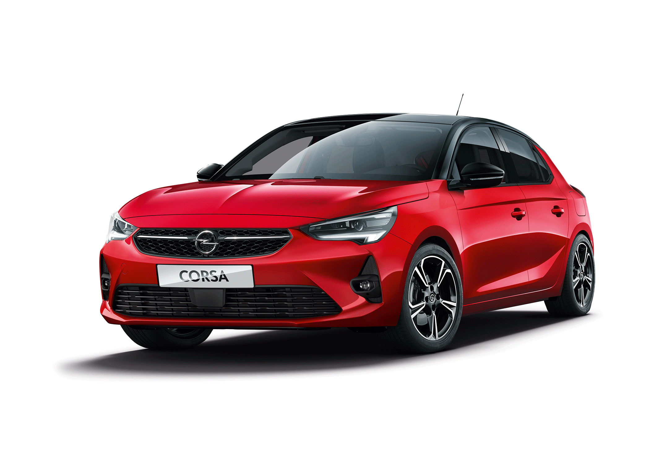 Opel Corsa, röd, front höger