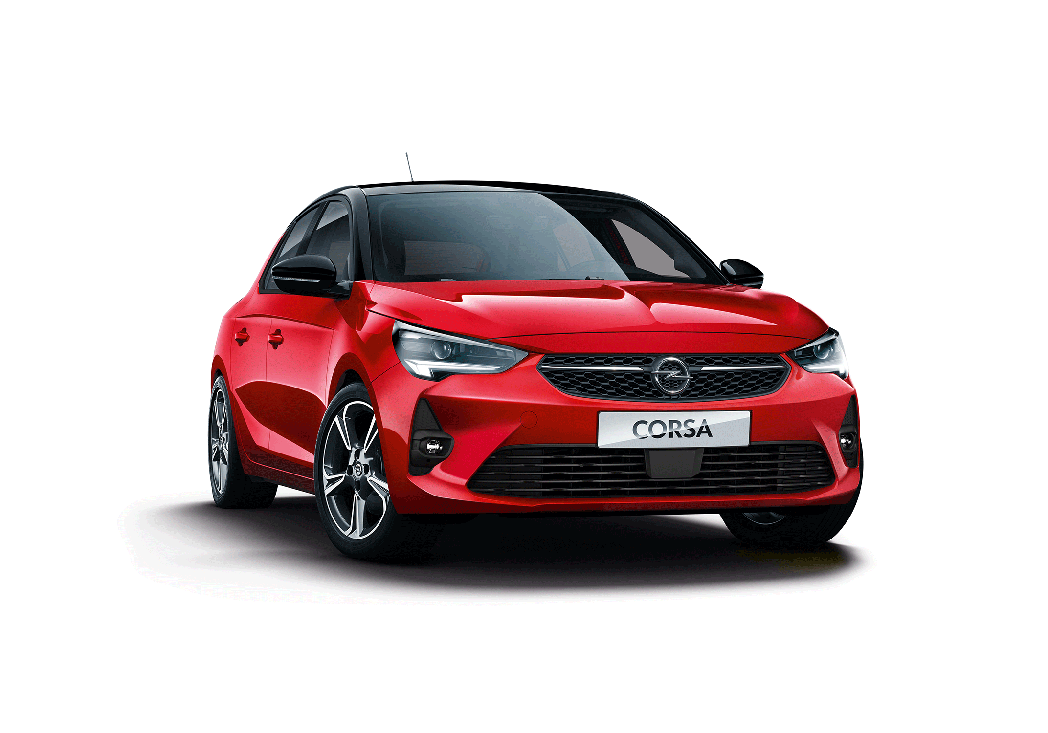 Opel Corsa, röd, front vänster
