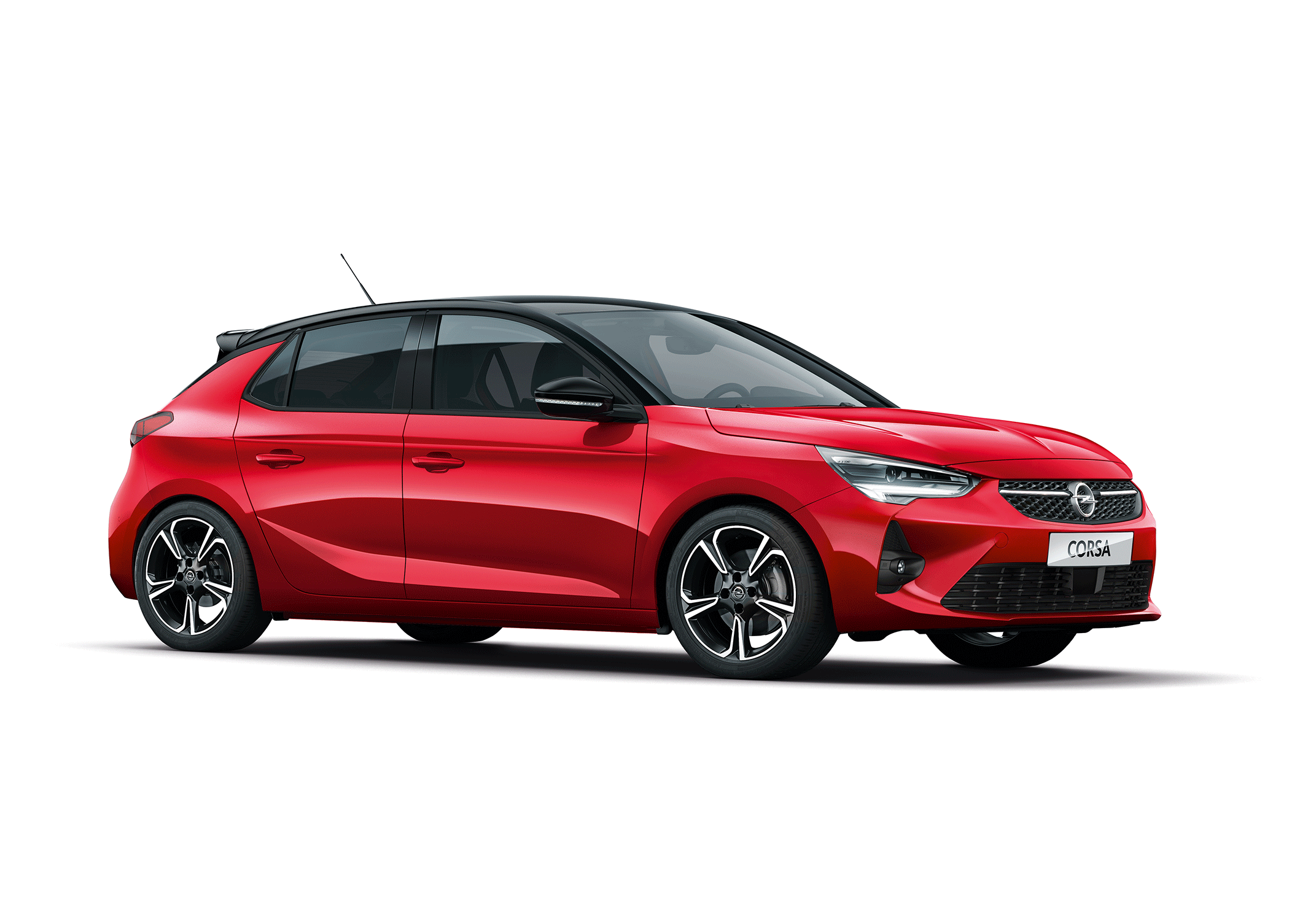 Opel Corsa, röd, profil