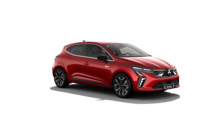 Mitsubishi Colt, röd snett framifrån